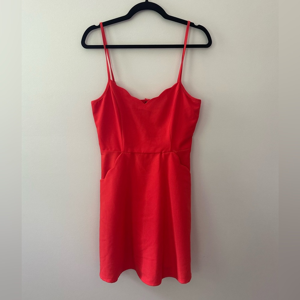Cute Coral Summer Dress with Pockets